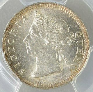 Victoria Hong Kong 5 Cents 1887 PCGS - UNC Detail Silver 2