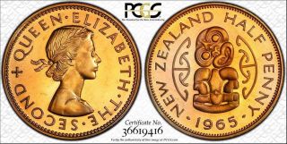 1965 Zealand Half Penny Bu Pcgs Ms64rb Color Toned Only 2 Graded Higher