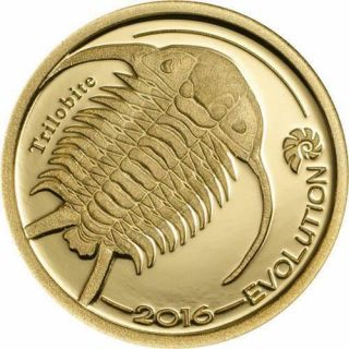Mongolia 2016 1000togrog Evolution Of Life Trilobite 0.  5 G Fine Gold.  9999 Coin