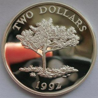 Bermuda 1992 Cedar Tree 2 Dollars Silver Coin,  Proof