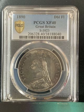1890 Great Britain Dbl Florin Pcgs Xf40 (s - 3923) Silver &