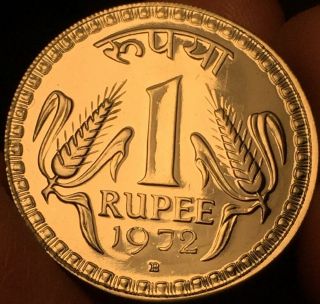India 1 Rupee 1972 - B Proof Coin Key Date - Scarce