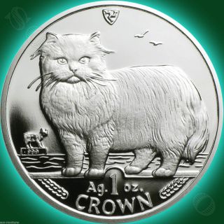 1989 Isle Of Man - Persian Cat - 1 Oz.  999 Silver Proof Coin 2nd Year Of Series