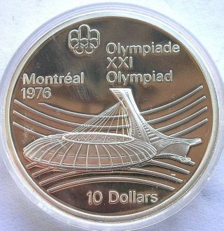 Canada 1976 Olympic Stadium 10 Dollars 1.  4454oz Silver Coin,  Proof