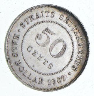 SILVER - WORLD Coin - 1907 Straits Settlements 50 Cents - World Silver Coin 775 2