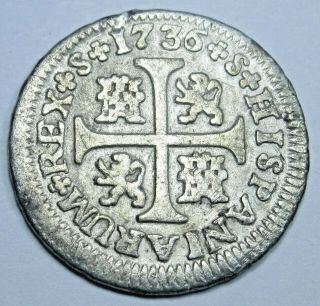 1736 Spanish Silver 1/2 Reales Piece Of 8 Real Colonial Era Pirate Treasure Coin