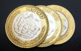 Mexico $50 Nuevos Pesos 1993 - 1995 Set Of 3 Silver Scarse Coins