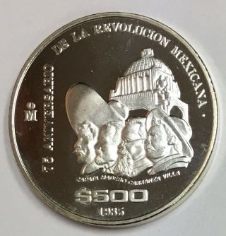 1985 Mo Mexico $500 Peso 75th Anniversary Of The Revolution.  925 Silver Proof