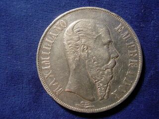 Mexico - 1866,  1 Peso - Maximilian,  Button Mount Removed