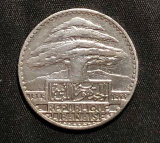 1929 Lebanon,  50 Silver Piastres,  Cedar Of Lebanon Xf To Au,  First Year Key Date