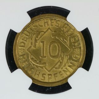 10 Pfennig 1929 - F Ngc Ms66 Germany Weimar Regular Issue Gem Bu Unc Great Luster