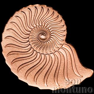 Golden Ammonite - 1/2 Gram 18 Karat Rose Gold Coin With Fossil Shape - Mongolia