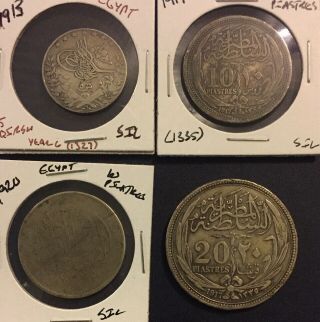 9 Egypt Coins 1913 1917 1920 10 20 Piastres Large Silver Coins 1/2 Milliemes L3