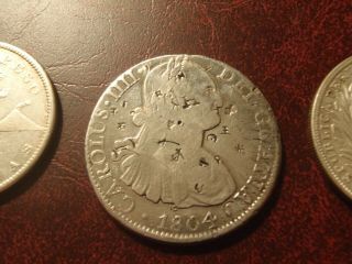 1804 T.  H.  Spanish Colonial 8 Reales Silver Piller Dollar Carolus Iiii Chop Marks