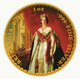 2019 Uk Britannia Queen Victoria Gold Gilded 1oz.  999 Silver Coin - Box &
