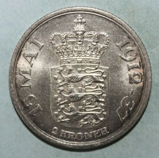 Denmark 2 Kroner Nd (1937) Brilliant Uncirculated Silver Coin - King Christian X