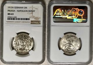 1913a Germany 2 Mark - Prussia Napoleon Defeat - Ngc Ms63 - Silver - M148