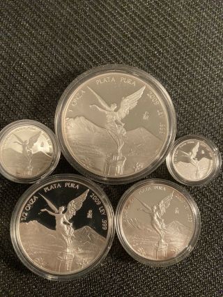 2009 Mexico Libertad: 5 Coin Proof Set 1 1/2 1/4 1/10 1/20 Oz.  999 Silver
