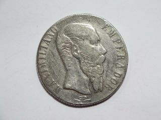 Mexico 1866 Pi Peso Maximilian Silver World Coin 