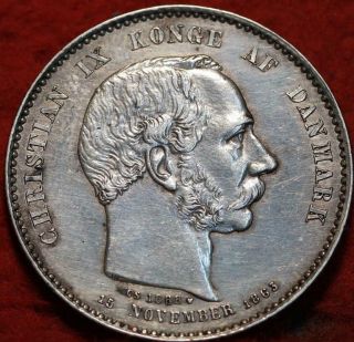 1888 Denmark 2 Kroner Silver Foreign Coin
