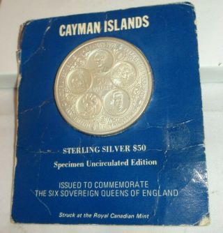 1975 $50 Cayman Islands.  925 Sterling Silver Coin Sovereign Queens Of England