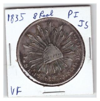 1835 Mexico Pi - Js Silver 8 Reales Cap & Rays 1st Republic (vf)