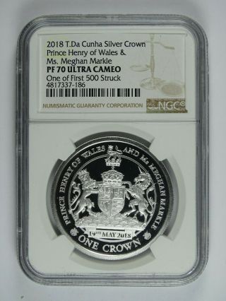 2018 Tristan Da Cunha 1 Crown 1 - Oz Silver Royal Wedding Ngc Pf70ucam First 500