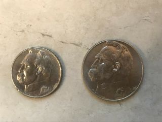 2 Silver Coin Poland 5,  10 Zloty Złotych 1934 - Józef Piłsudski - Eagle