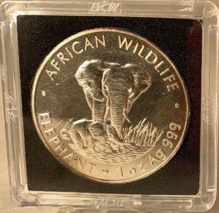 1999 Zambia Elephant Silver 1 Oz 999 Silver