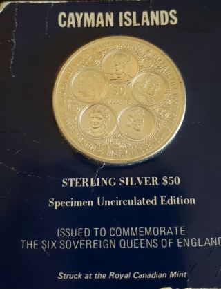 1975 Cayman Islands 50 Dollar Silver Coin (64.  94 Grams.  925) 2