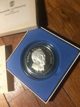 1973 Republic of Panama 20 Balboas Silver Proof Coin Certificate 3.  85 Ounces 4 2