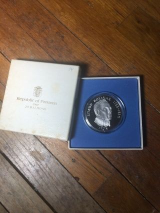 1974 Republic Of Panama 20 Balboas Silver Proof Coin Certificate 3.  85 Ounces 6