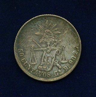 Mexico Guanajuato Balance Scale 1884 - Gob/s 50 Centavos Silver Coin,  Xf,