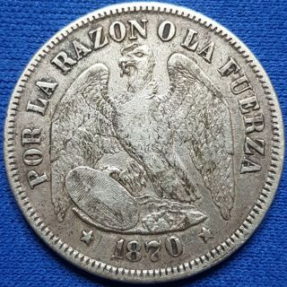 1870/60 Chile Silver 50 Centavos.  Vf.  (overdate) - 198