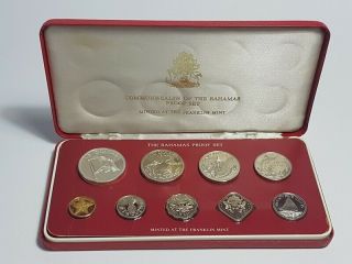 1981 Commonwealth Of The Bahamas Franklin 9 Coin Proof Set Vintage W/case