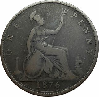 1876 H Uk Great Britain United Kingdom Queen Victoria Penny Coin I79511