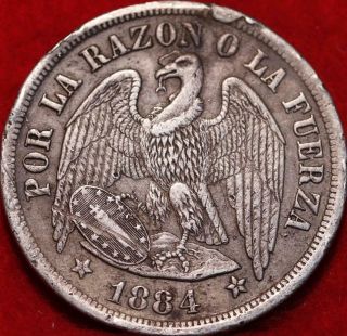 1884 Chile 1 Peso Silver Foreign Coin 2