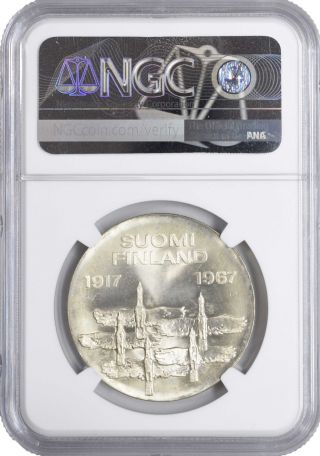 1967 MS66 Finland Silver 10 Markka NGC KM 50 Independence Anniversary POP 7/4 2