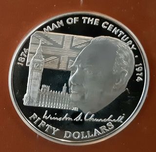 1974 Cook Islands 50 Dollar Sterling Silver Winston Churchill Proof