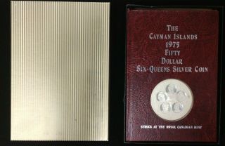1975 Cayman Islands Fifty Dollar Six - Queens Sterling Silver Medallion Rcm Coin