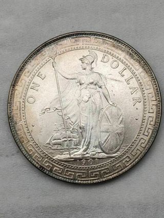 1901 China.  Hong Kong.  British Trade Dollar Silver Coin,  100 Silver