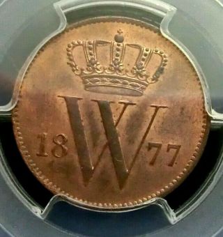 PCGS MS64RB Secure - Netherlands 1877 William II One Cent Choice BU Scarce 3