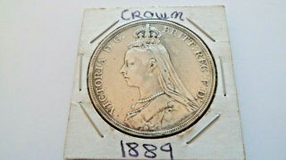 1889 Great Britain Crown (5 Shilling) Queen Victoria Sterling Silver 28.  276 Gr