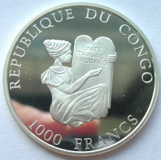 Congo 1996 Soccer 1000 Francs Colour Silver Coin,  Proof 2