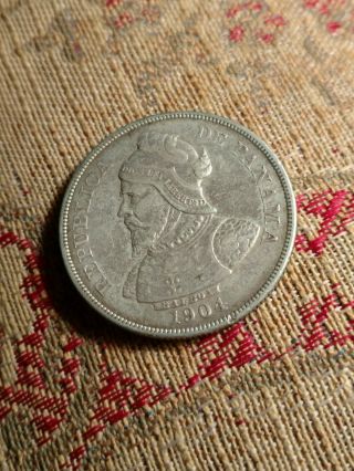 1904 Republica De Panama 50 Centesimos Silver Coin