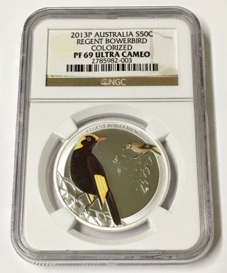 2013 S50c Australia Regent Bowerbird Colorized 1/2 Oz Silver Coin Ngc Pf69 Ucam