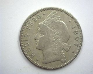Dominican Republic 1897 - A Silver 1/2 Peso Extremely Fine Km 15