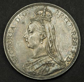 1889,  Great Britain,  Queen Victoria.  Large Silver " Jubilee Bust " Crown.  Xf - Au