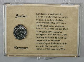 Shipwreck Recovered 1.  6 G Silver From 1622 Atocha W/ Mel Fisher 85a - 5871
