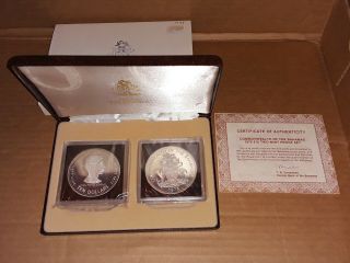 1978 Bahamas 5th Anniversary 2 Coin Silver Proof Set With Case &